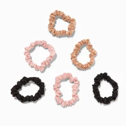 Claire's Chouchous-Chouchous fins soyeux noirs, roses et ocre - Lot de 6