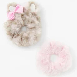 Claire's Chouchous-Chouchous oreilles de chat de taille moyenne Claire's Club - Rose, lot de 2