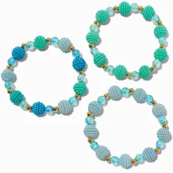 Claire's Bracelets-Claire's Club Green & Blue Textured Beaded Stretch Bracelets - 3 Pack