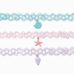 Claire's Colliers-Claire's Club Pastel Beach Tattoo Choker Necklaces - 3 Pack