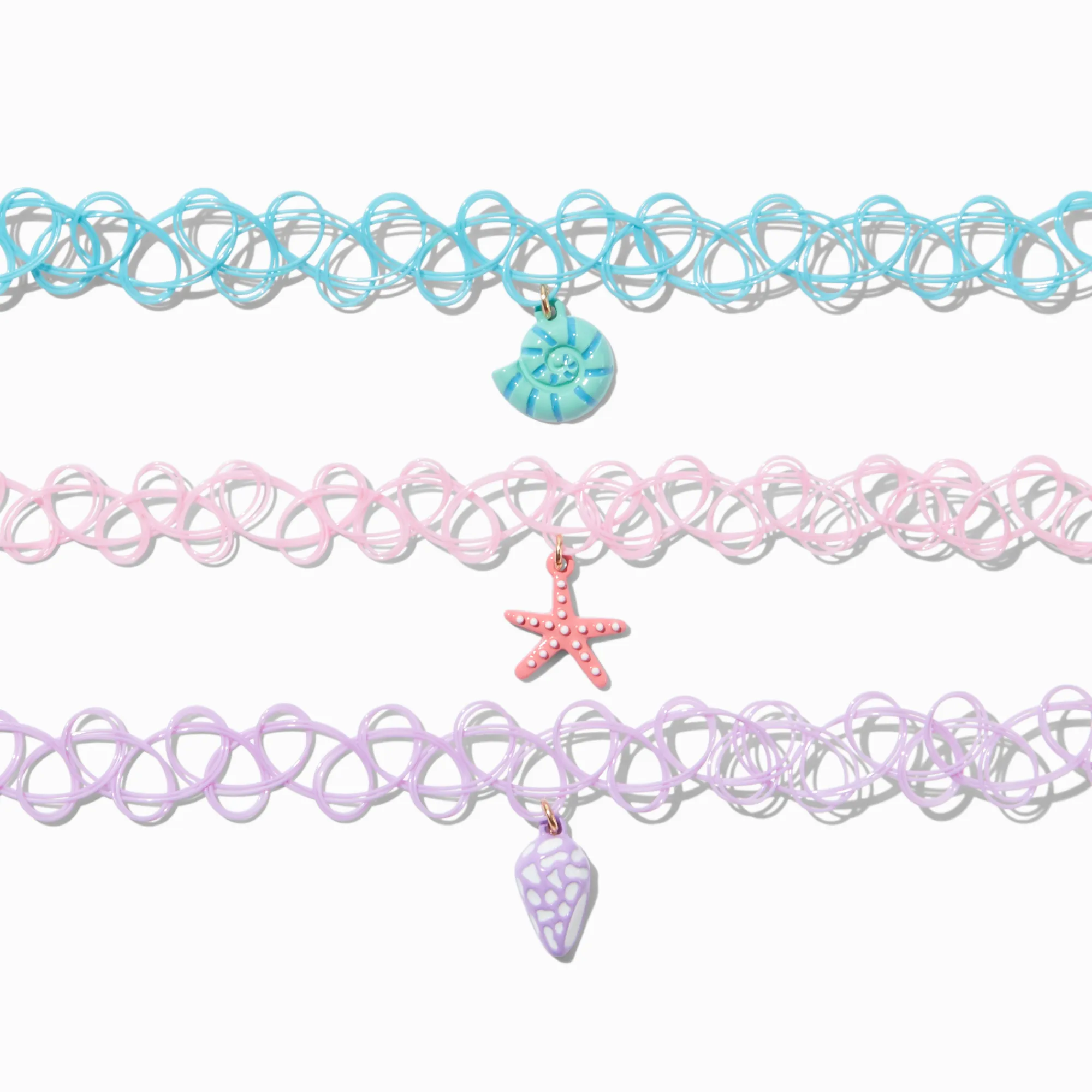 Claire's Colliers-Claire's Club Pastel Beach Tattoo Choker Necklaces - 3 Pack