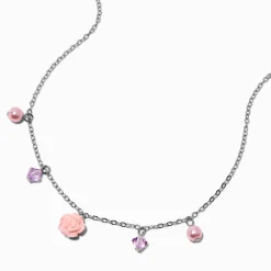 Claire's Colliers-Claire's Club Pink Rose & Pearl Charm Necklace