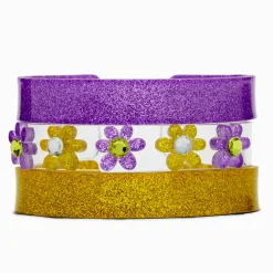 Claire's Bracelets-Claire's Club Purple Flower Bangle Bracelets - 3 Pack
