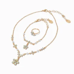 Claire's Parures De Bijoux-Claire's Club Special Occasion Rose Gold-tone Iridescent AB Flower Jewelry Set - 3 Pack