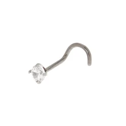 Claire's Clous D'oreilles|Bijoux Premium-Clou de nez avec zircon cubique 0,8 mm aqua en titane couleur argentée
