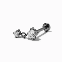 Claire's Bijoux De Piercing-Clou d'oreille pour cartilage pendant 1,0 mm en zircon cubique et en titane couleur argentée