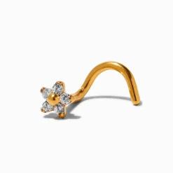 Claire's Clous D'oreilles|Bijoux Premium-Clou pour piercing de nez 1,0 mm fleur en zircon cubique d'imitation en titane couleur dorée