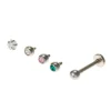 Claire's Clous D'oreilles|Bijoux De Piercing-Clous arrière plat pour piercing labret avec zircon cubique d'imitation pastel détachables 1,2 mm couleur argentée - Lot de 5