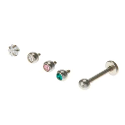 Claire's Clous D'oreilles|Bijoux De Piercing-Clous arrière plat pour piercing labret avec zircon cubique d'imitation pastel détachables 1,2 mm couleur argentée - Lot de 5