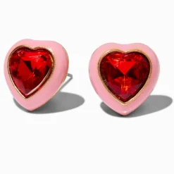 Claire's Clous D'oreilles-Clous cœurs rouges en strass