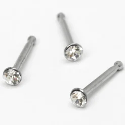 Claire's Bijoux De Piercing-Clous de nez avec strass 0,8 mm couleur argentée - Lot de 3