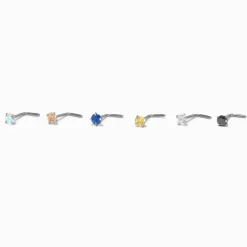 Claire's Bijoux De Piercing-Clous de nez avec zircon cubique coloré 0,8 mm en titane couleur argentée - Lot de 6
