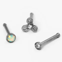 Claire's Bijoux De Piercing-Clous de nez en acier inoxydable avec strass - Lot de 3