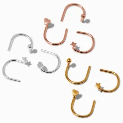 Claire's Bijoux De Piercing-Clous de nez en forme de U boules, cœurs, étoile couleur argentée en métaux mixtes - Lot de 9