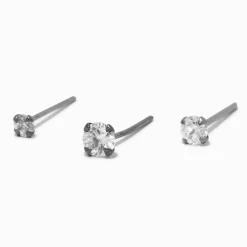 Claire's Bijoux Premium|Bijoux De Piercing-Clous de nez 0,6 mm avec strass carrés couleur argentée - Lot de 3