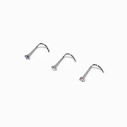Claire's Bijoux Premium|Bijoux De Piercing-Clous de nez 0,8 mm avec strass en titane couleur argentée - Lot de 3