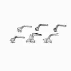 Claire's Bijoux De Piercing-Clous de nez 0,8 mm bling-bling aux designs variés en zircon cubique et acier inoxydable couleur argentée - Lot de 6