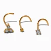 Claire's Clous D'oreilles|Bijoux Premium-Clous de nez 0,8 mm géométriques avec zircon cubique en titane couleur dorée - Lot de 3