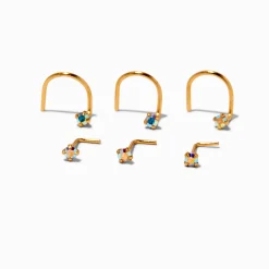 Claire's Bijoux De Piercing-Clous de nez 0,6 mm iridescents AB couleur argentée et couleur dorée - Lot de 6