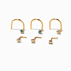 Claire's Bijoux De Piercing-Clous de nez 0,6 mm iridescents AB couleur argentée et couleur dorée - Lot de 6