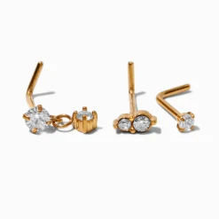 Claire's Bijoux De Piercing-Clous de nez 0,8 mm pendants en zircon cubique et acier inoxydable couleur dorée - Lot de 3