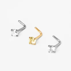 Claire's Bijoux Premium|Bijoux De Piercing-Clous de nez 0,8 mm strass et acier inoxydable en métaux mixtes - Lot de 3