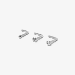 Claire's Bijoux Premium|Bijoux De Piercing-Clous de nez 0,8 mm strass variés en acier inoxydable couleur argentée - Lot de 3