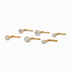 Claire's Bijoux Premium|Bijoux De Piercing-Clous de nez 1,0 mm à tailles progressives en titane couleur dorée - Lot de 6