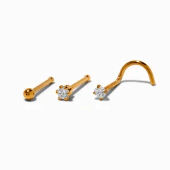 Claire's Bijoux De Piercing-Clous de nez zircon cubique 0,8 mm en acier inoxydable couleur dorée - Lot de 3