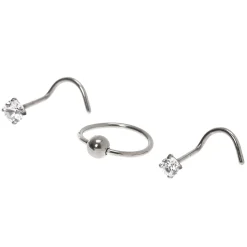 Claire's Bijoux Premium|Bijoux De Piercing-Clous de piercing de nez 20 g couleur titanée - Lot de 3
