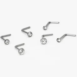 Claire's Bijoux Premium|Bijoux De Piercing-Clous de piercing de nez 0,8 mm de différentes tailles couleur titanée - Lot de 6