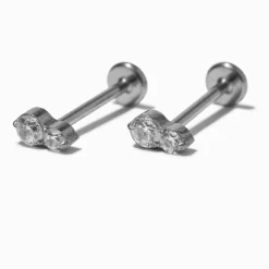 Claire's Clous D'oreilles|Bijoux Premium-Clous d’oreilles à arrière plat superposés en zircon cubique d’imitation en titane couleur argentée C LUXE by Claire’s