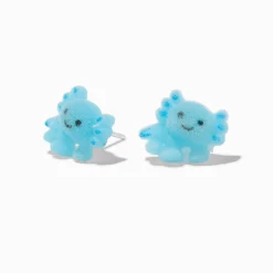 Claire's Clous D'oreilles|Bijoux Premium-Clous d’oreilles axolotl bleus duveteux tige couleur argentée C LUXE by Claire's
