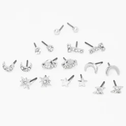 Claire's Clous D'oreilles-Clous d’oreilles célestes couleur argentée - Lot de 9