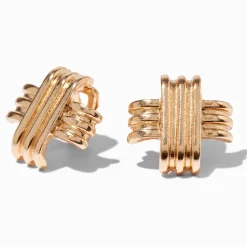 Claire's Clips Et Autocollants-Clous d’oreilles à clip croisillons couleur dorée