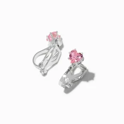 Claire's Clips Et Autocollants|Clous D'oreilles-Clous d’oreilles à clip en zircon cubique cœur rose