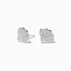 Claire's Clous D'oreilles|Bijoux Premium-Clous d’oreilles coquillage en zircon cubique couleur argentée C LUXE by Claire’s