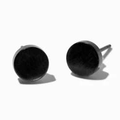 Claire's Clous D'oreilles|Bijoux Premium-Clous d’oreilles à disques noirs 6 mm en titane couleur argentée C LUXE by Claire’s