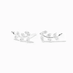 Claire's Clous D'oreilles-Clous d’oreilles en forme de feuille en zircon cubique et argent C LUXE by Claire’s