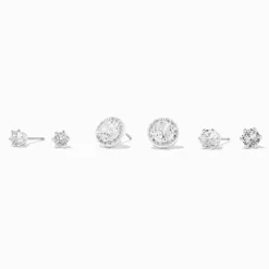 Claire's Clous D'oreilles-Clous d’oreilles en zircon cubique d'imitation style halo couleur argentée - Lot de 3