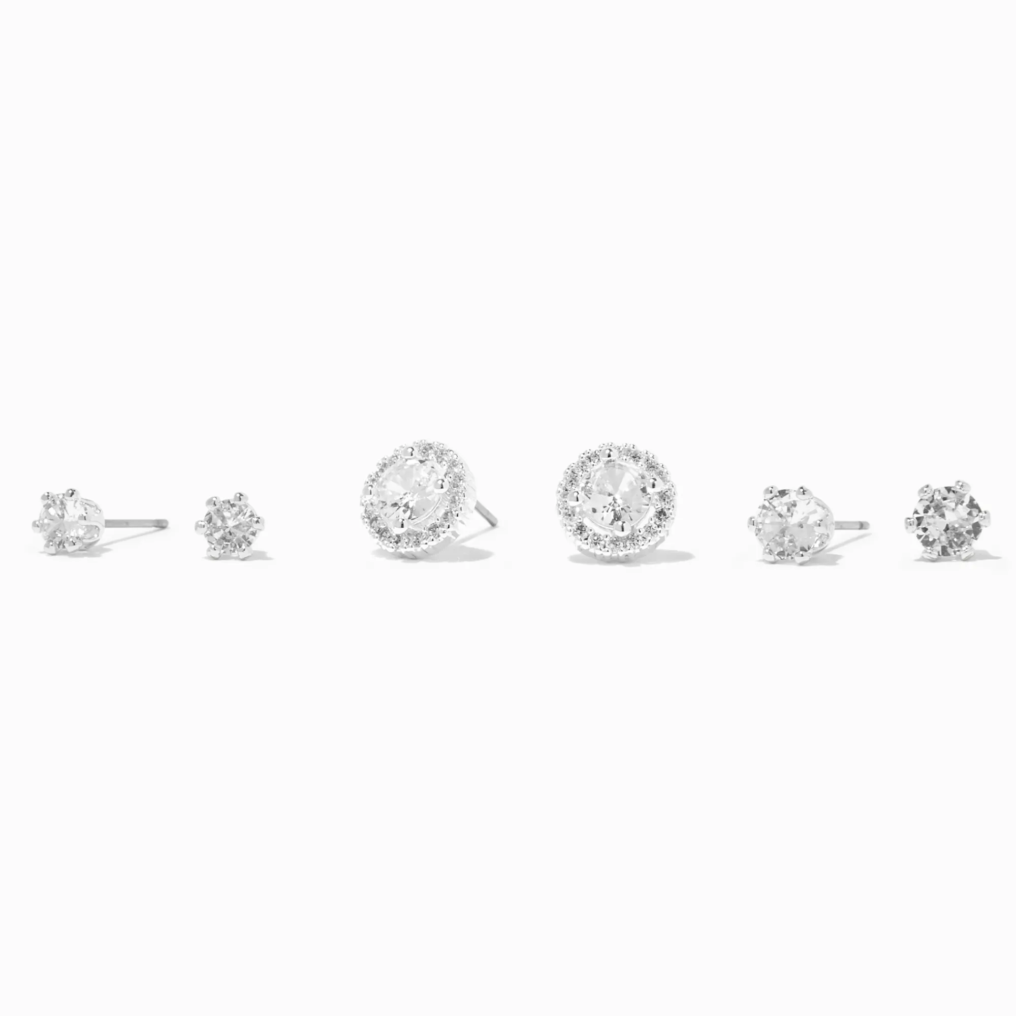 Claire's Clous D'oreilles-Clous d’oreilles en zircon cubique d'imitation style halo couleur argentée - Lot de 3