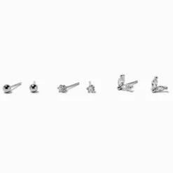 Claire's Clous D'oreilles-Clous d’oreilles en zircon cubique couleur argentée - Lot de 3