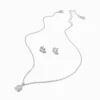 Claire's Clous D'oreilles|Parures De Bijoux-Clous d’oreilles et collier à pendentif carré auréole en zircon cubique couleur argentée - Lot de 2
