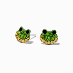 Claire's Clous D'oreilles|Bijoux Premium-Clous d’oreilles grenouille avec strass couleur argentée C LUXE by Claire’s