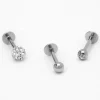 Claire's Bijoux De Piercing-Clous d’oreilles hélix boule de feu avec strass couleur argentée - Lot de 3