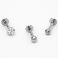 Claire's Bijoux De Piercing-Clous d’oreilles hélix boule de feu avec strass couleur argentée - Lot de 3