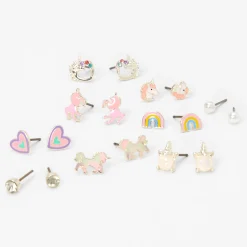 Claire's Clous D'oreilles-Clous d’oreilles licorne couleur argentée - Lot de 9
