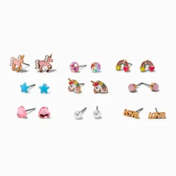 Claire's Clous D'oreilles-Clous d’oreilles licorne roses - Lot de 9