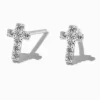 Claire's Bijoux Premium|Clous D'oreilles-Clous d’oreilles mini croix en zircon cubique couleur argentée C LUXE by Claire’s