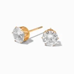 Claire's Clous D'oreilles|Bijoux Premium-Clous d’oreilles 8 mm serti cupcake en zircon cubique et titane couleur dorée - Collection C Luxe